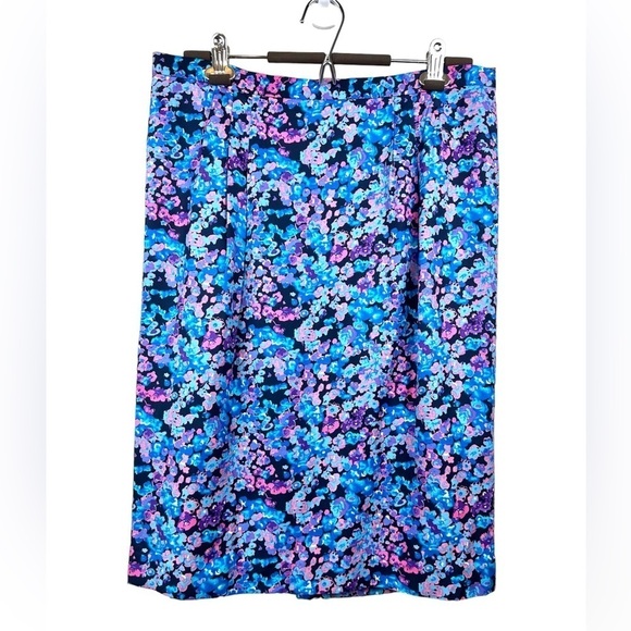 Boden Blue Multi Floral Silky Pencil Skirt Size 10L - Picture 1 of 11